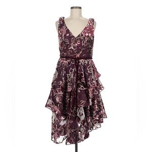 NWT Marchesa Notte Velvet Tiered Cocktail Dress in Wine